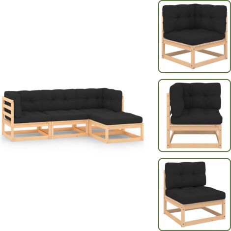 Muebles rústicos - vidaXL Juego de muebles de jardín 4 pzas y cojines madera maciza pino - Sofás de pino