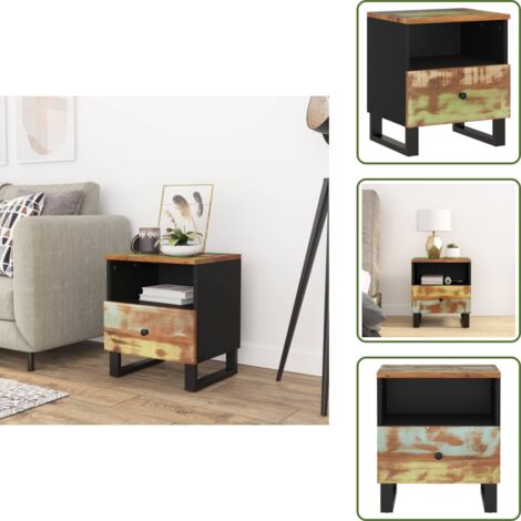 Muebles sostenibles - vidaXL Mesita de noche madera maciza reciclada y madera contrachapada - Almacenamiento
