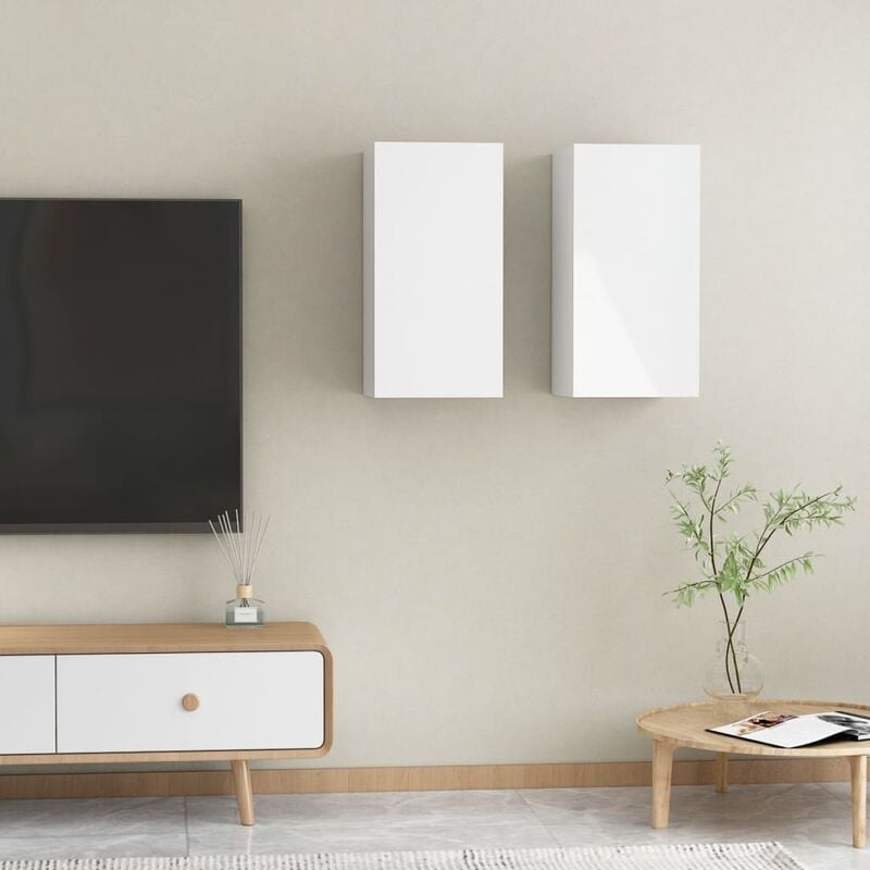 

Muebles TV 2 uds aglomerado blanco brillante 30,5x30x60 cm