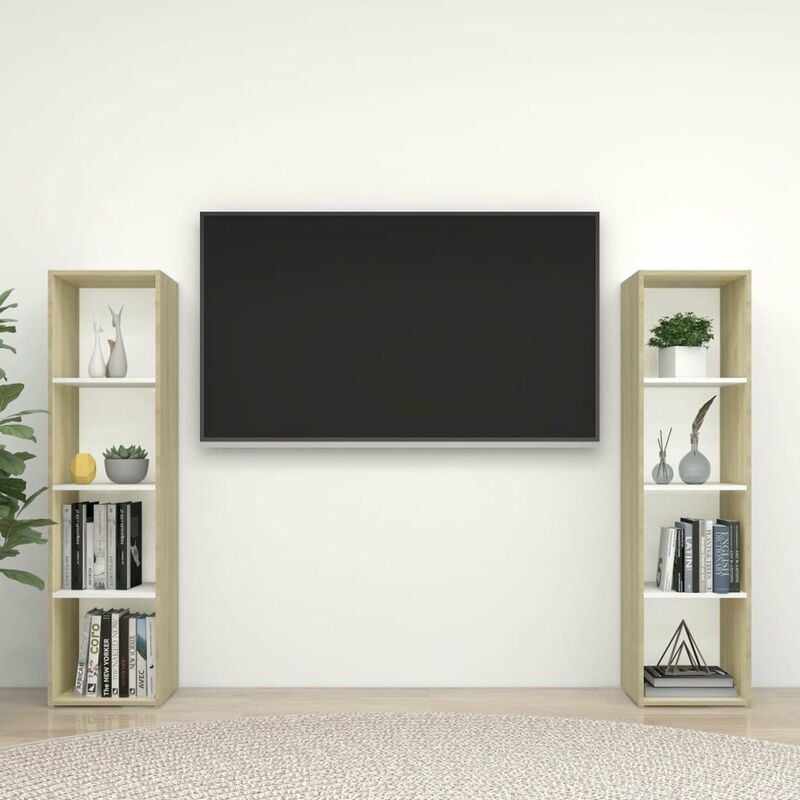 

Muebles TV 2 uds aglomerado blanco roble Sonoma 142,5x35x36,5cm