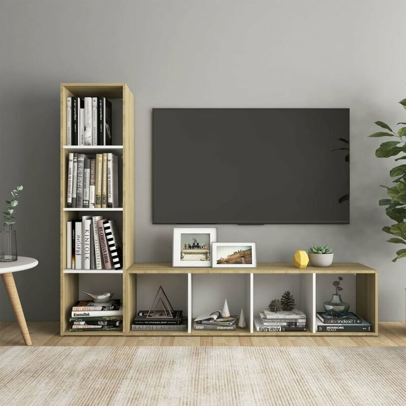 

Muebles TV 2 uds aglomerado blanco roble Sonoma 142,5x35x36,5cm