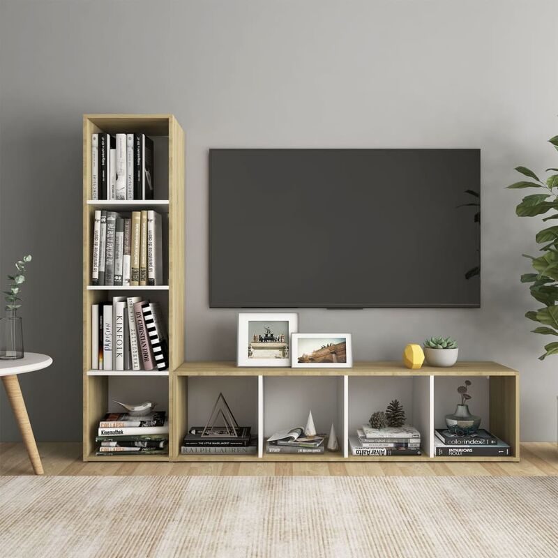 

Muebles TV 2 uds aglomerado blanco roble Sonoma 142,5x35x36,5cm