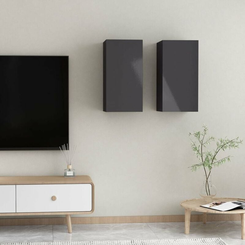 

Muebles TV 2 uds aglomerado gris brillante 30,5x30x60 cm