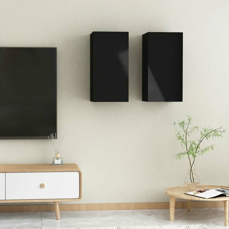 

Muebles TV 2 uds aglomerado negro brillante 30,5x30x60 cm