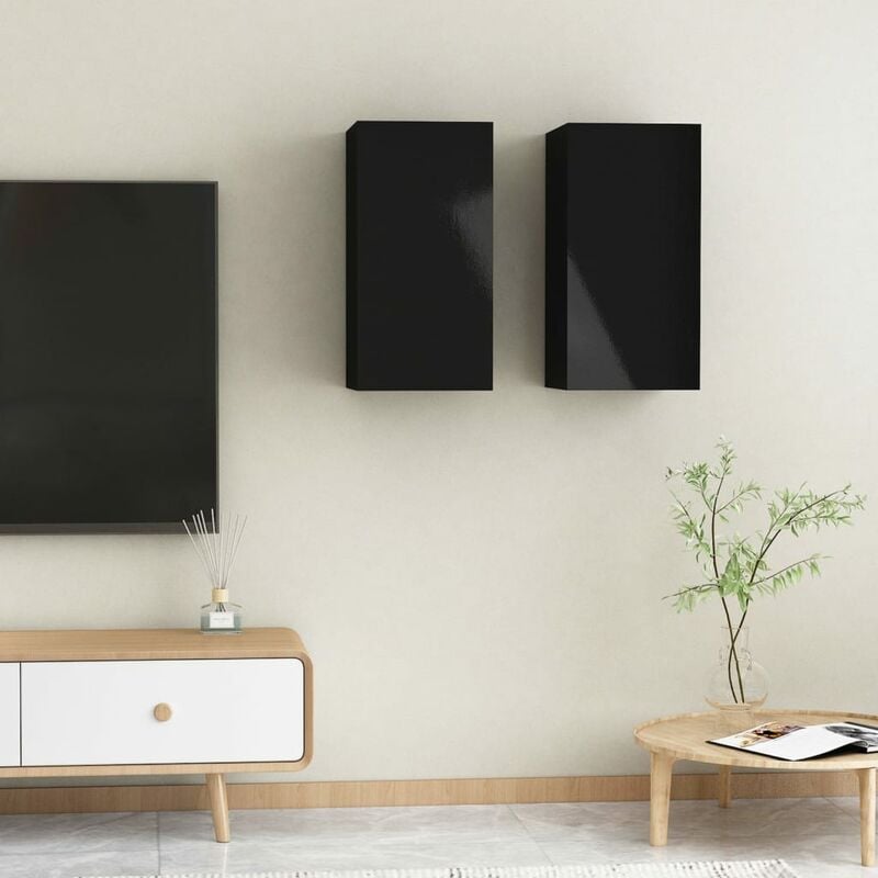 

Muebles TV 2 uds aglomerado negro brillante 30,5x30x60 cm