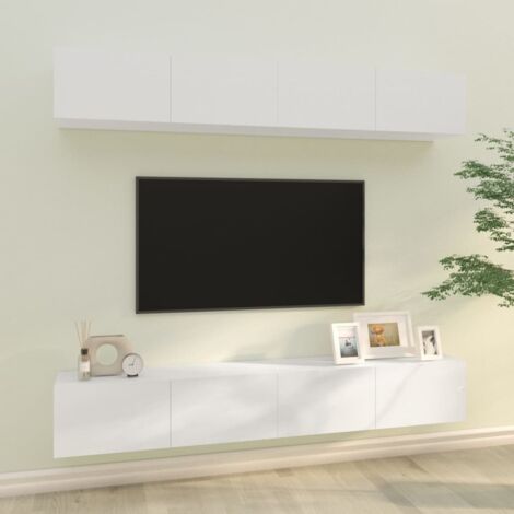 Muebles TV salón 3 uds Mesas de TV Muebles de televisión de aglomerado  blanco brillante ES49946A