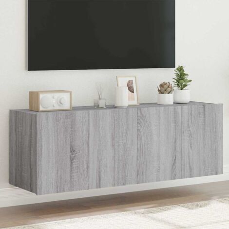 Muebles TV de pared con luces LED 2 uds gris 60x35x41 cm