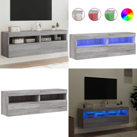 Muebles TV de pared con luces LED 2 uds gris Sonoma 60x30x40 cm - Luz LED RGB - Muebles de pared con luz