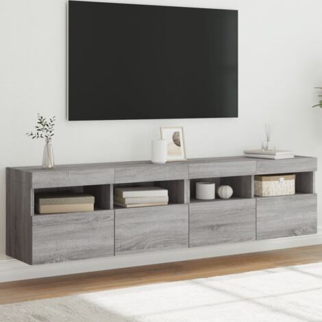 Muebles TV de pared con luces LED 2 uds gris Sonoma 80x30x40 cm vidaXL