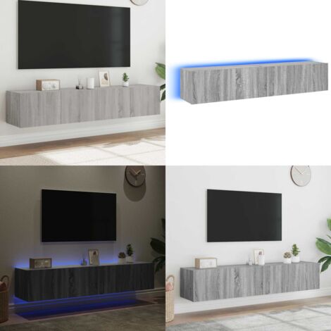 Muebles TV de pared con luces LED 2 uds gris Sonoma 80x35x31 cm - TV de pared - Muebles LED