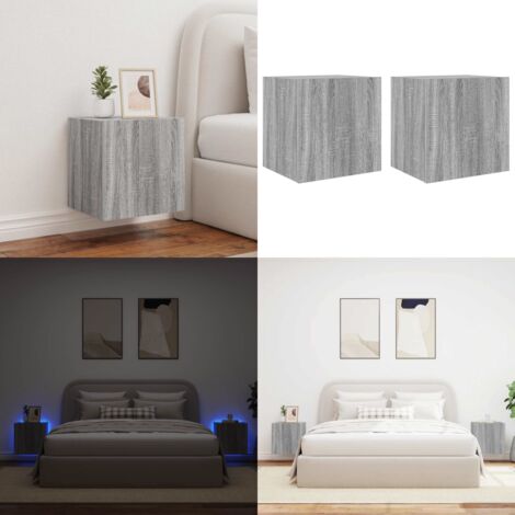 Muebles TV de pared luces LED 2 uds gris Sonoma 40,5x35x40 cm - Muebles de TV - Luz LED RGB