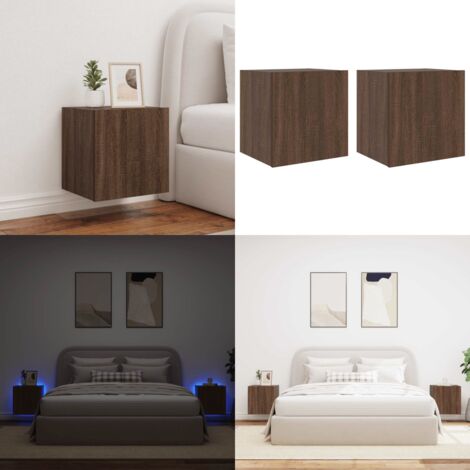 Muebles TV de pared luces LED 2 uds marrón roble 40,5x35x40 cm - TV de pared - Muebles LED