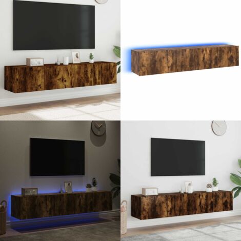 Muebles TV de pared luces LED 2 uds roble ahumado 80x35x31 cm - TV de pared - Muebles LED
