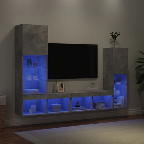 Muebles TV pared con LED 4 pzas madera ingeniería gris hormigón vidaXL