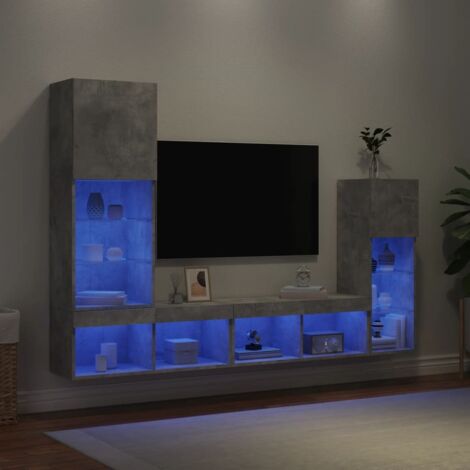 Muebles TV pared con LED 4 pzas madera ingeniería gris hormigón vidaXL