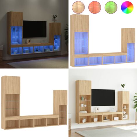 Muebles TV pared con LED 4 pzas madera ingeniería roble Sonoma - Armarios de TV - Muebles de TV con LED