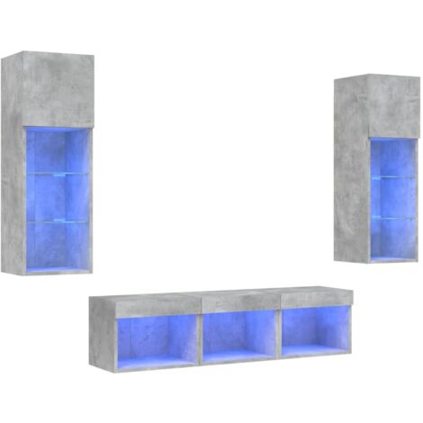 Muebles TV pared con LED 5 pzas madera ingeniería gris hormigón vidaXL