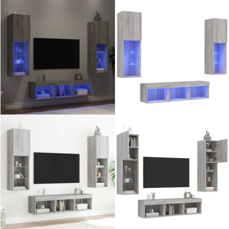 Muebles TV pared con LED 5 pzas madera ingeniería gris Sonoma - TV de pared - Muebles de TV