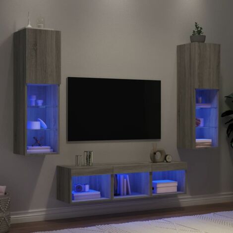 Muebles TV pared con LED 5 pzas madera ingeniería gris Sonoma vidaXL