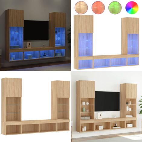 Muebles TV pared con LED 5 pzas madera ingeniería roble Sonoma - TV de pared - Muebles de TV