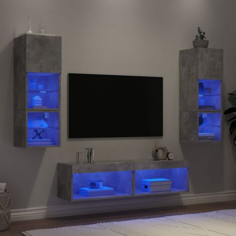 Muebles TV pared con LED 6 pzas madera ingeniería gris hormigón vidaXL