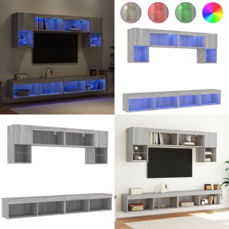 Muebles TV pared con LED 6 pzas madera ingeniería gris Sonoma - TV de pared - Muebles de TV