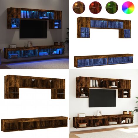 Muebles TV pared con LED 6 pzas madera ingeniería roble ahumado - TV de pared - Muebles de TV