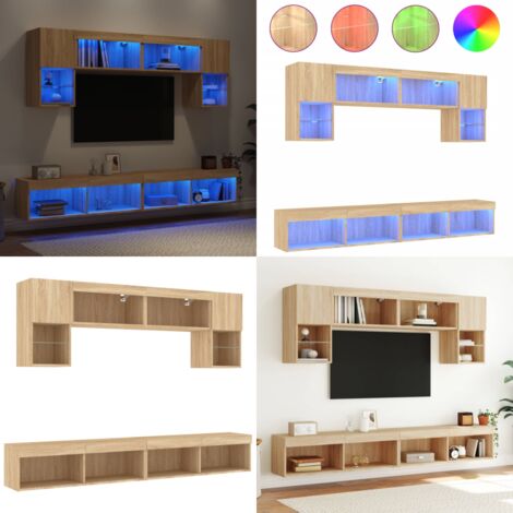 Muebles TV pared con LED 6 pzas madera ingeniería roble Sonoma - TV de pared - Muebles de TV