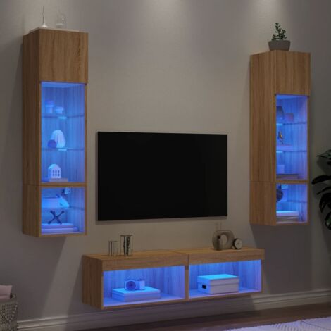 Muebles TV pared con LED 6 pzas madera ingeniería roble Sonoma vidaXL