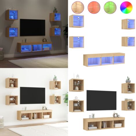 Muebles TV pared con LED 7 pzas madera ingeniería roble Sonoma - TV de pared - Muebles de TV