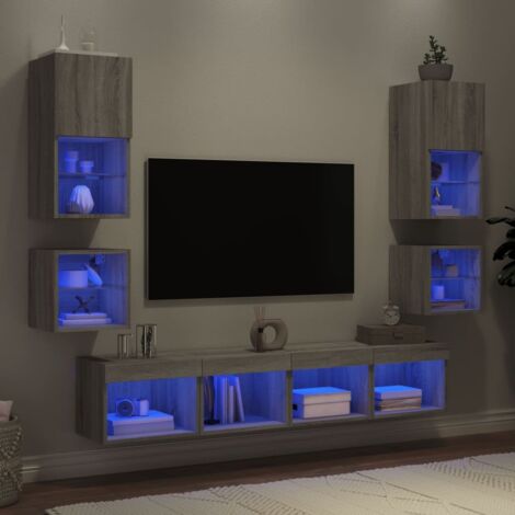 Muebles TV pared con LED 8 pzas madera ingeniería gris