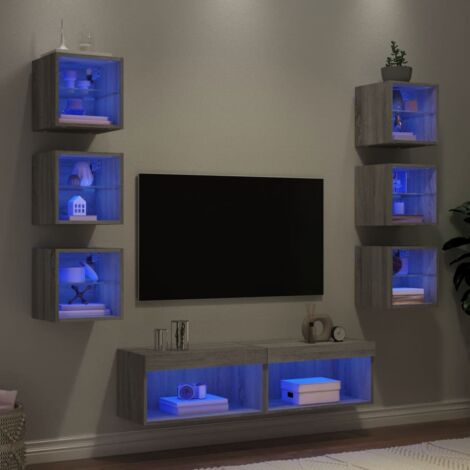 Muebles TV pared con LED 8 pzas madera ingeniería gris
