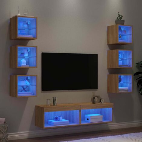 Muebles TV pared con LED 8 pzas madera ingeniería roble