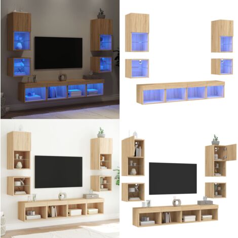 Muebles TV pared con LED 8 pzas madera ingeniería roble Sonoma - Muebles de TV - Armarios de pared