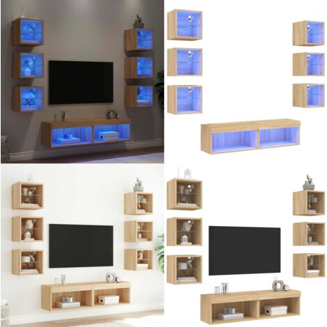 Muebles TV pared con LED 8 pzas madera ingeniería roble Sonoma - TV de pared - Armarios de pared