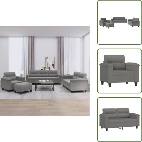 Muebles - vidaXL Juego de sofás con cojines 4 piezas tela microfibra gris oscuro - Sala