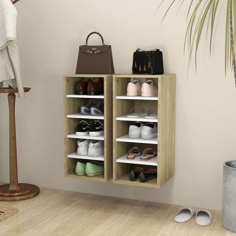 

Muebles zapateros 2 uds aglomerado blanco roble 31,5x35x70 cm