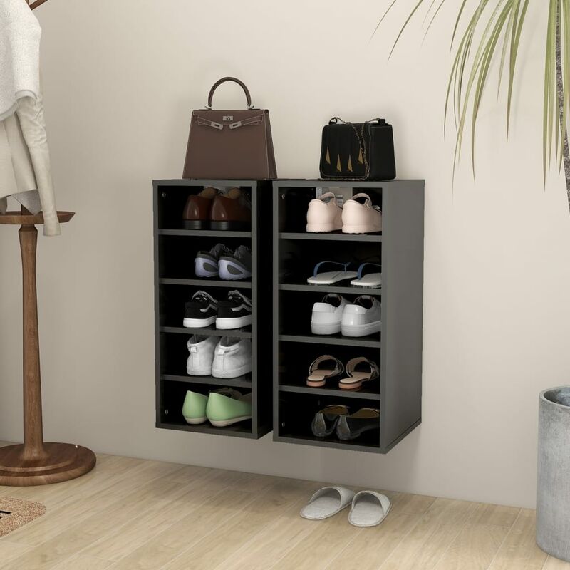 

Muebles zapateros 2 uds aglomerado gris brillante 31,5x35x70 cm