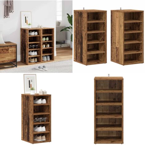 Muebles zapateros 2 uds madera ingeniería envejecida 32x35x70cm - Estantes para zapatos - Muebles de madera