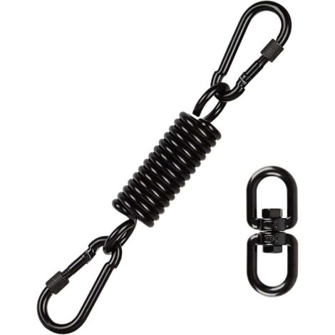 Muelle para silla colgante KZQ 1 pieza, muelle oscilante de acero con 2 mosquetones y gancho giratorio de 360°, capacidad de carga hasta 250 kg, con dos mosquetones para silla colgante y hamaca.