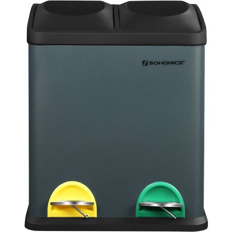 Mülleimer 30 Liter, Mülltrennung, 2 x 15 Liter, Abfalleimer, Treteimer mit Inneneimern, farbigen Pedalen, Mülltrennsystem für die Küche
