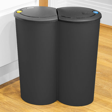 Mülleimer 50 Liter (2x25) in schwarz mit praktischem Klappverschluss - Mülltrenner Abfalleimer