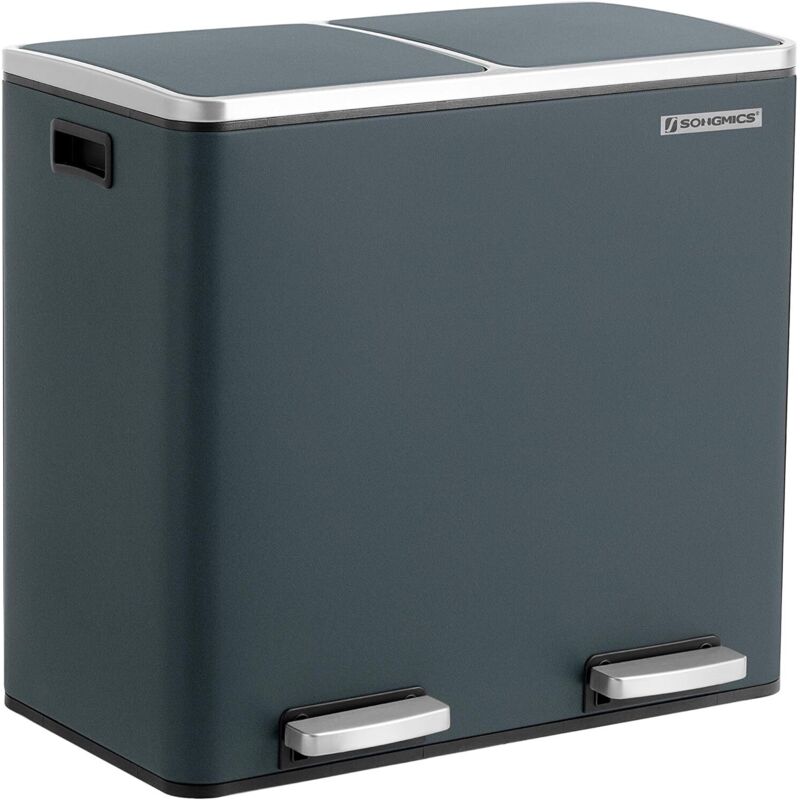 Mülleimer, Abfalleimer, Mülltrennsystem mit 2 Fächern, Treteimer für