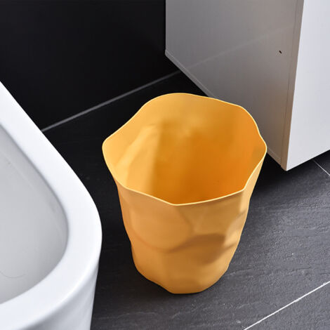 Mülleimer [Einzigartiges, unregelmäßiges, modernes Design mit Öffnung oben] + [Hochwertiger gelber Kunststoff] + [Kompakt 27 x 26 x 16 cm] + [Für Büro, Badezimmer, Schlafzimmer, Küche]