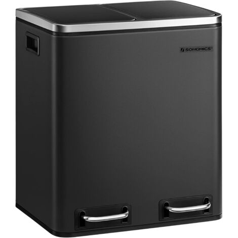 Mülleimer für die Küche, 30 L, Mülltrennung, Abfalleimer aus Metall, Treteimer mit Inneneimern und Griffen, Mülltrennsystem, 2 x 15 Liter, Softclose, luftdicht, schwarz LTB30BK - Black
