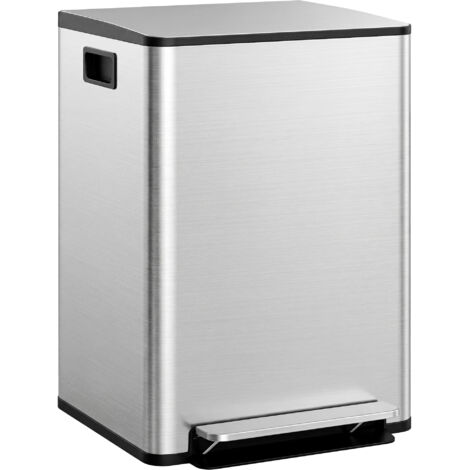 Mülleimer mit 2x30L Fächern, Soft-Close-Deckel, Fingerabdrucksicher, Edelstahl, Silber