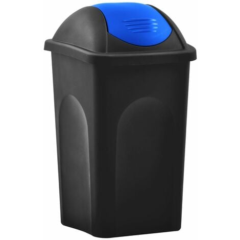 Mülleimer mit Schwingdeckel 60L Schwarz und Blau