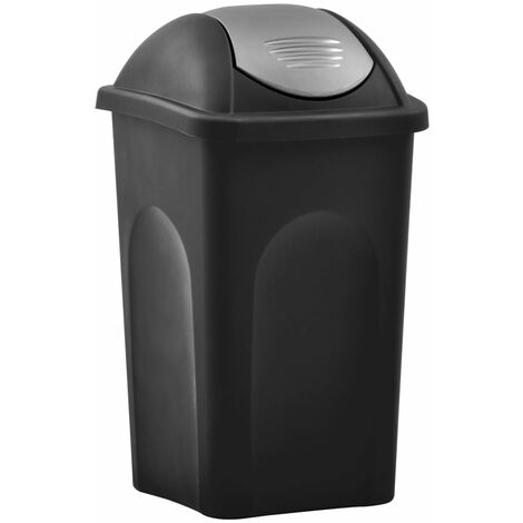 Mülleimer mit Schwingdeckel 60L Schwarz und Silbern
