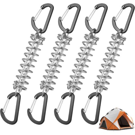 Muelles de tensión de 4 piezas con ganchos, tensores para toldos, muelles de tensión de acero inoxidable, fijación con hebilla, muelles helicoidales, adecuados para camping y accesorios de tiendas de 