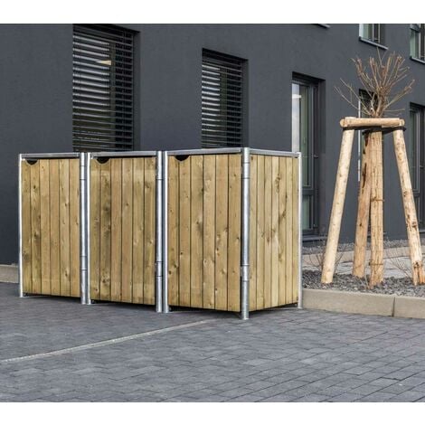 HIDE Hide Mülltonnenbox 140l Holz; 3er Box natur 3er Box